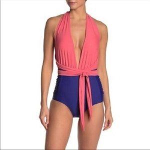 Nicole Miller NWOT $128 L Colorblock Convertible One Piece Swimsuit